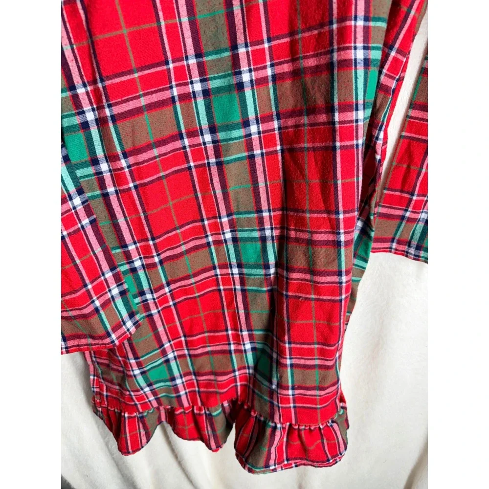 Jammies For Families Girls Red Green Plaid Holiday Nightgown 14/16 L/S Ruffle